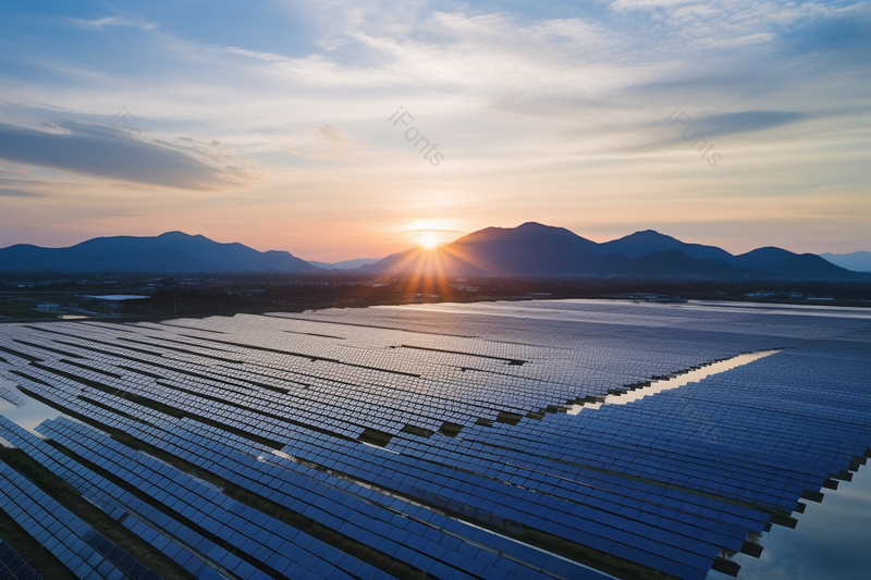 日出光伏清洁能源发电板设备户外实拍摄影图,高清,摄影图,摄影图片,图片大全,摄影图免费下载